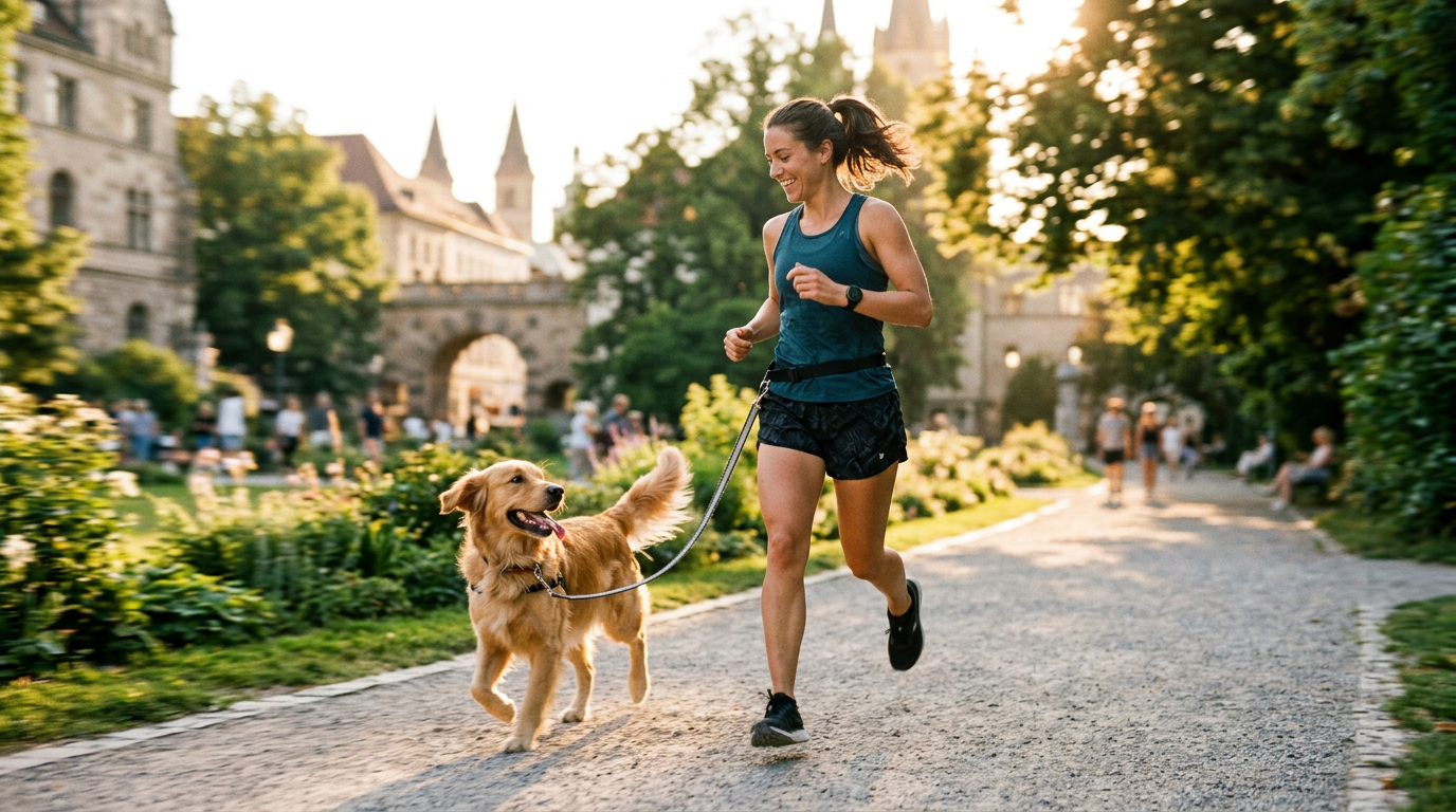 RunWithPaw banner desktop 2 - active runner with dog hands-free leash park